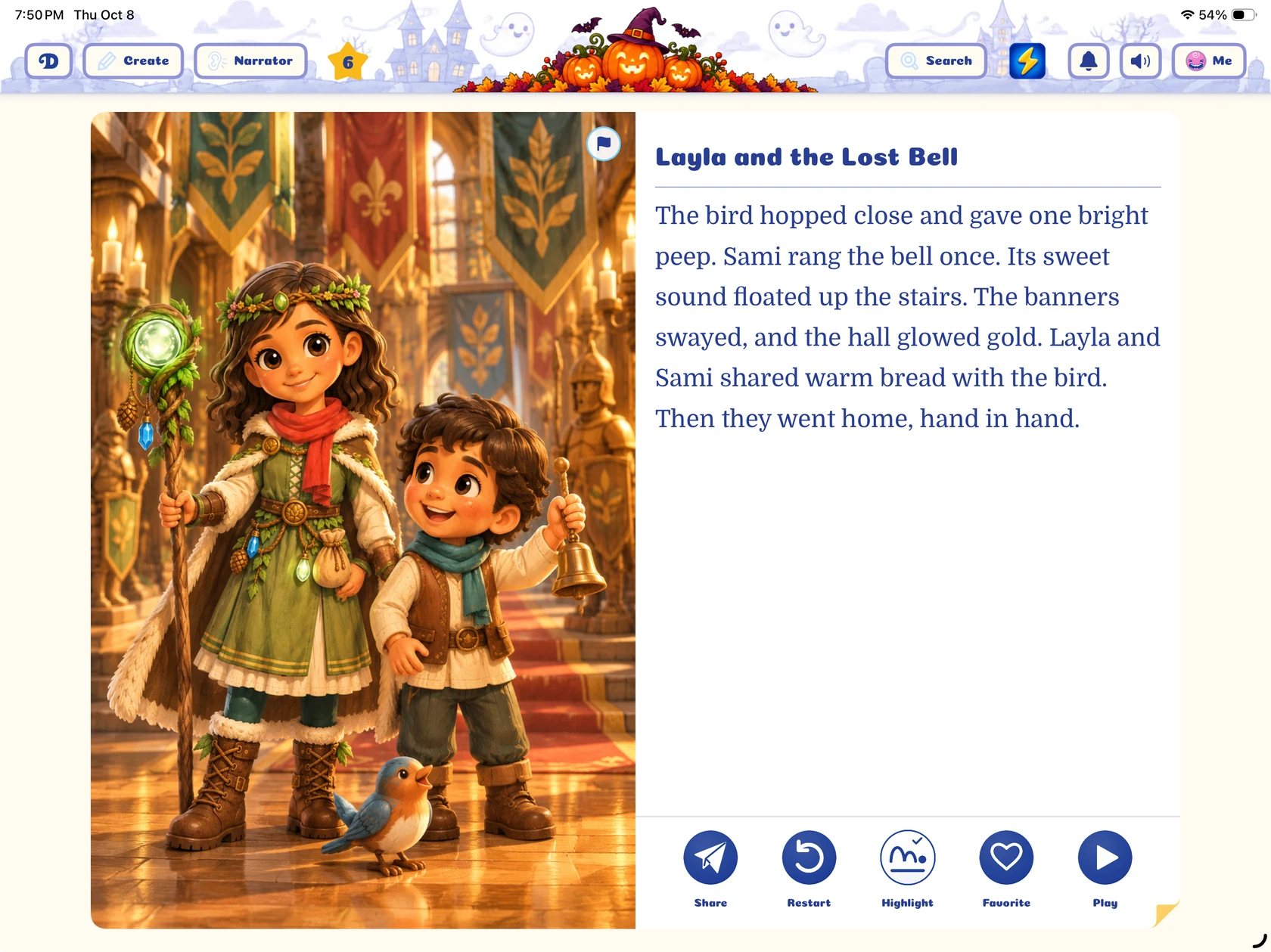 A story at their level: Dreambook’s iPad screen
