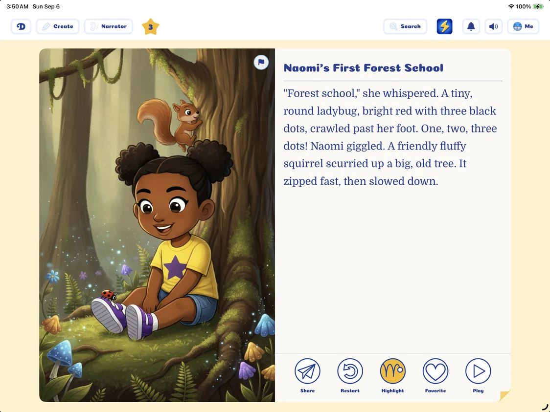 A story at their level: Dreambook’s iPad screen