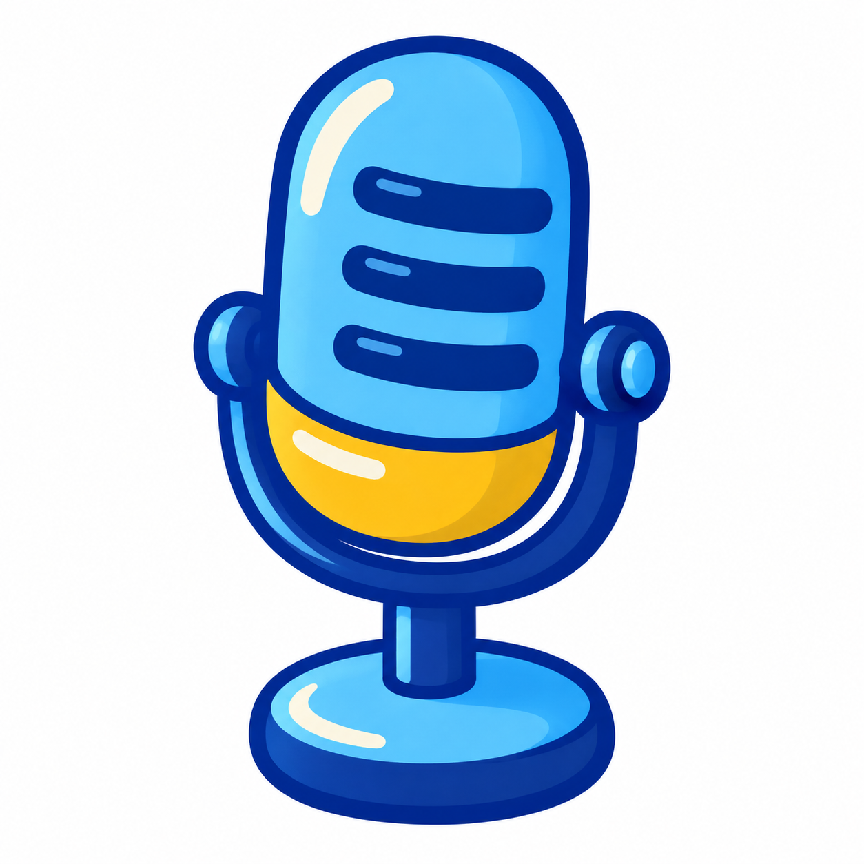 A blue and gold microphone for a familiar voice narrating their stories.